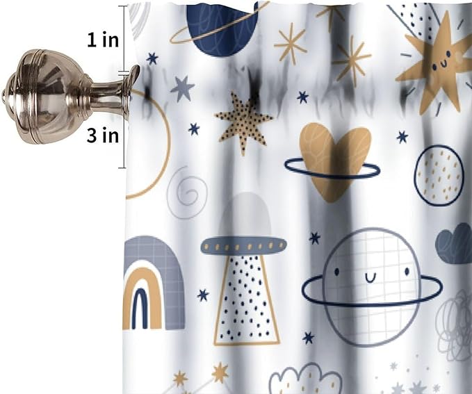 Kids Cartoon Space Valance, Cute Rainbow Planet Stars Rocket Moon Short Window Treatment for Kitchen Bedroom Living Room Nursery Decor, 54x18Inch