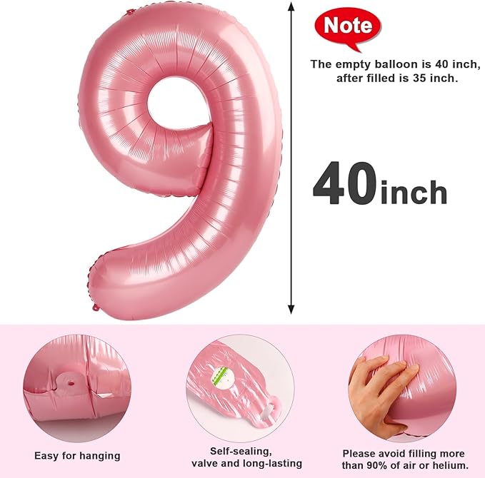 40 Inch Pastel Pink Numbers 9 Balloon, Balloons Decorations for 9 19 90 Birthday Party, Engagement, Wedding, Graduations, Photo Shoot Supplies