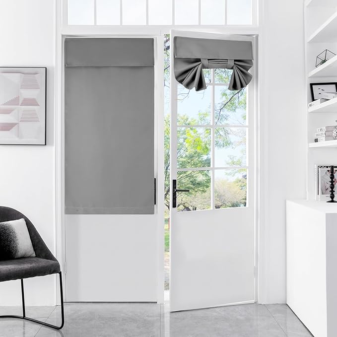 WdFour Small French Door Curtains with Silky Feel Thermal Insulated Noise Reducing Blackout Curtains for Glass Door Office (Light Gray, 34Wx40L,1Panel)