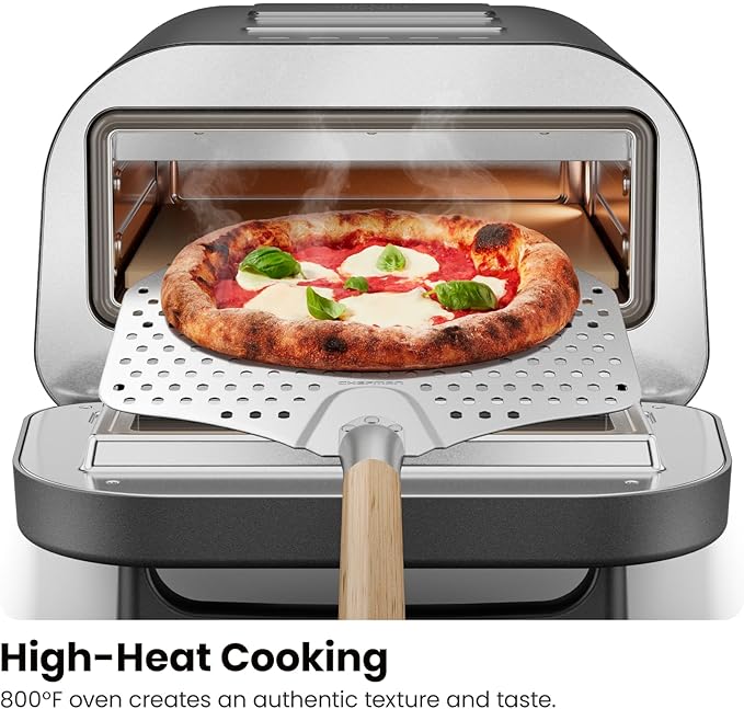 CHEFMAN Indoor Pizza Oven - Makes 12 Inch Pizzas in Minutes, Heats up to 800°F - Countertop Electric Maker with 5 Touchscreen Presets, Pizza Stone and Peel Included - Stainless Black