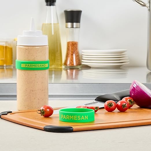 Restaurantware Silicone Squeeze Bottle Band 10 Count 2.75 Inch Dishwasher Safe Condiment Identification Band, Parmesan Green Non-Slip Label Band for Condiment Labeling at Restaurants, Food Trucks