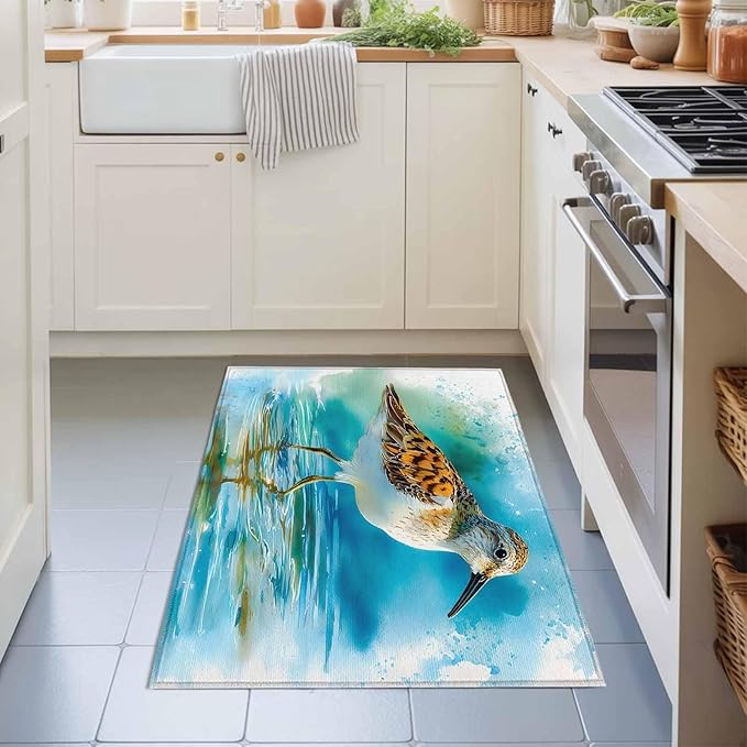 Area Rug 2x3ft, Natural Lake Bird Water Reflection Washable Rugs for Living Room Bedroom, Animal Splatter Art Soft Non-Slip Area Rugs Rectangle Floor Carpet for Dining Room