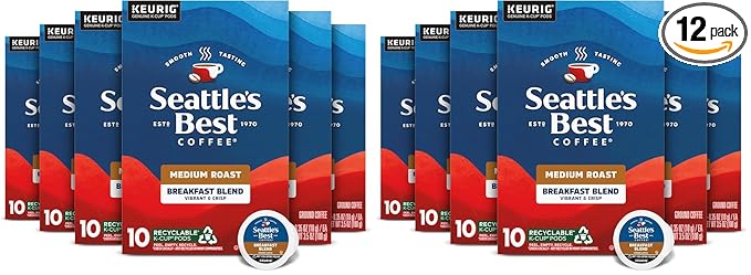 Seattle's Best Coffee Breakfast Blend Medium Roast K-Cup Pods | 6 Boxes of 10 (60 Total Pods) (Pack of 2)