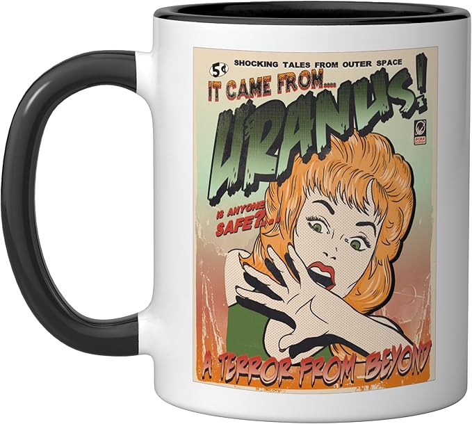 Ufo Flying Saucer Invasion 1950's Sience Fiction Abduction Ceramic Mug, Black/White
