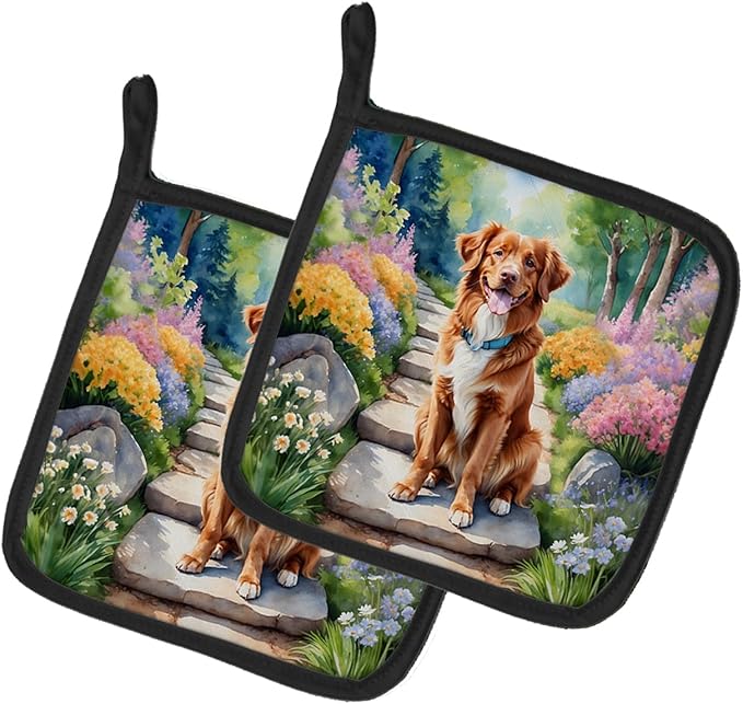 Caroline's Treasures Nova Scotia Duck Tolling Retriever Spring Path Pair of Pot Holders Kitchen Heat Resistant Pot Holders Sets Oven Hot Pads for Cooking Baking BBQ, 7 1/2 x 7 1/2