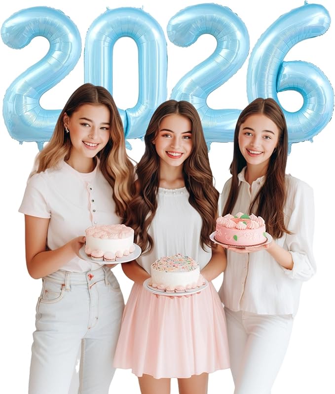 Pastel Blue 2026 Balloons, 40 Inch 2026 Number Balloon Foil New Year Balloon Numbers for New Years Eve Party Graduation Party Decoration