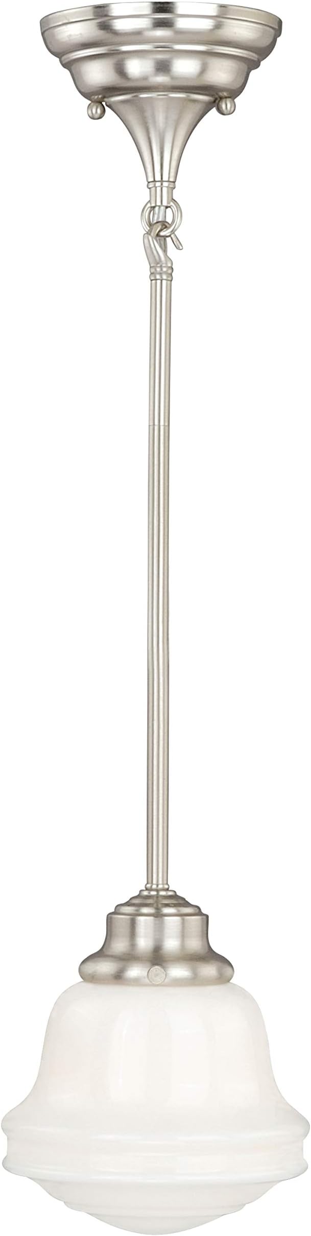 VAXCEL Huntley Satin Nickel Farmhouse Schoolhouse Mini Pendant Ceiling Light White Glass