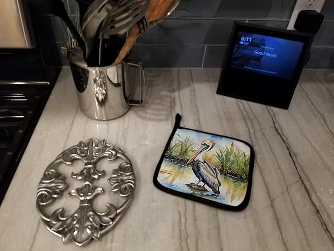Caroline's Treasures Louisiana Brown Pelican Pair of Pot Holders Kitchen Heat Resistant Pot Holders Sets Oven Hot Pads for Cooking Baking BBQ, 7 1/2 x 7 1/2