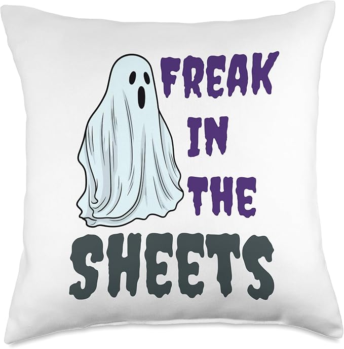Freak in the Sheets Costume Freak in The Sheets Cute Halloween Ghost Throw Pillow, 18x18, Multicolor