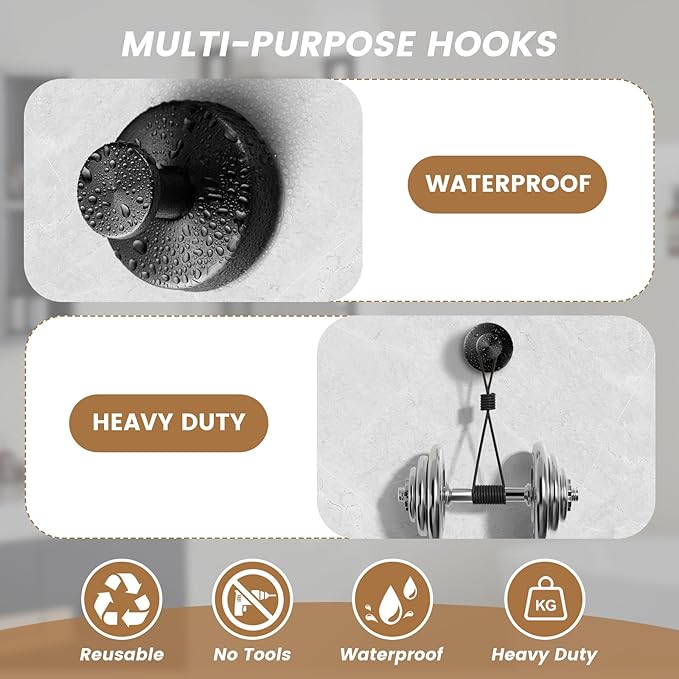 BKV Suction Cup Hooks for Glass Window,Removable Shower Hooks for Inside Shower,Metal Towel Hooks for Bathrooms,4 Pack(Black) | for Glass Window, for Inside Shower, for Bathrooms