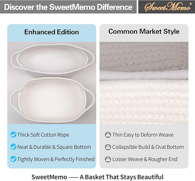 Empty Gift Basket to Fill with Handles, 12x8x5 inch - Wicker Rope Basket for Baby Shower, Kids Toys，Decorative Woven Bin for Man, Boys With Gift Bag & Ribbon,Resuable, White Brown
