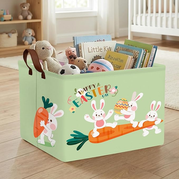 Kid Large Empty Easter Basket Gift Personalized Fabric Bunny Easter Basket for Boy and Girl Room Decor Storage Bin (Rabbit Back Easter Egg)