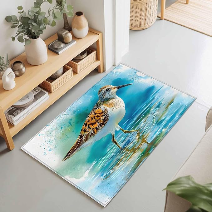 Area Rug 2x3ft, Natural Lake Bird Water Reflection Washable Rugs for Living Room Bedroom, Animal Splatter Art Soft Non-Slip Area Rugs Rectangle Floor Carpet for Dining Room