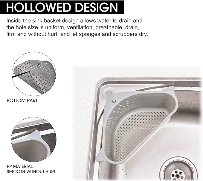 Kitchen Sink Drain Basket Storage Dish Rack Organizer Sink Shelf Soap Sponge Drain Rack Vegetables Fruit Drain Rack (MIN 2 Quantity, Grey)