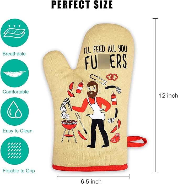 Miracu Funny Oven Mitts, Presents for Chefs, Cooking Gadgets, BBQ Oven Mitt, Unique Gifts for Cooks Dad Brother Him, Manly Fathers Day, Housewarming Grilling Kitchen Chef Gifts for Men Who Cook Grill