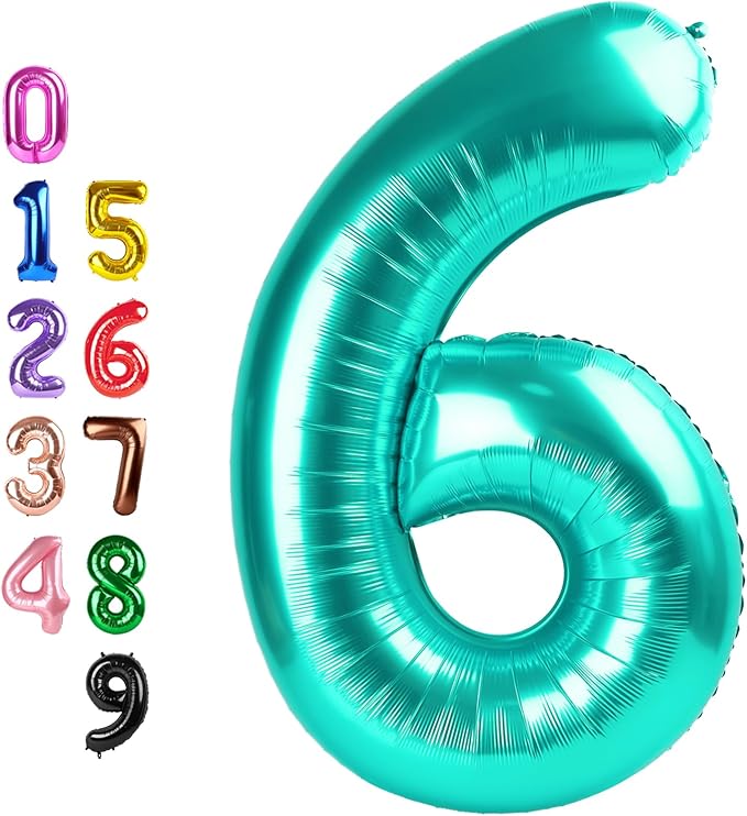 Blue Green Balloons, Happy Birthday Decoration for 6th, 40 Inch Number Balloons for 6, 16, 26, 60 Wedding Anniversaries Singles Party Graduation Children's Day