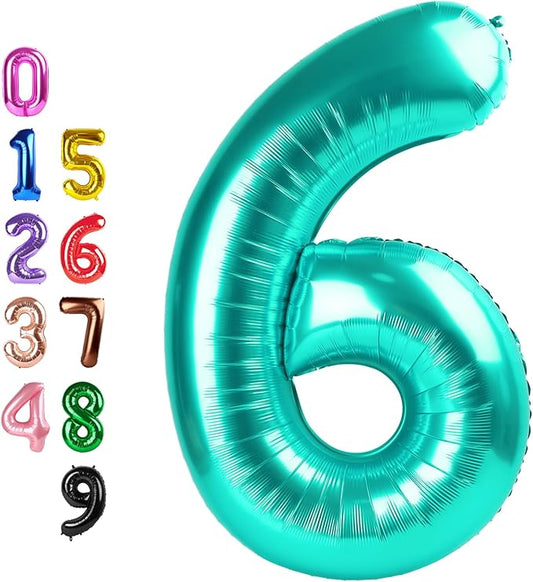 Blue Green Balloons, Happy Birthday Decoration for 6th, 40 Inch Number Balloons for 6, 16, 26, 60 Wedding Anniversaries Singles Party Graduation Children's Day