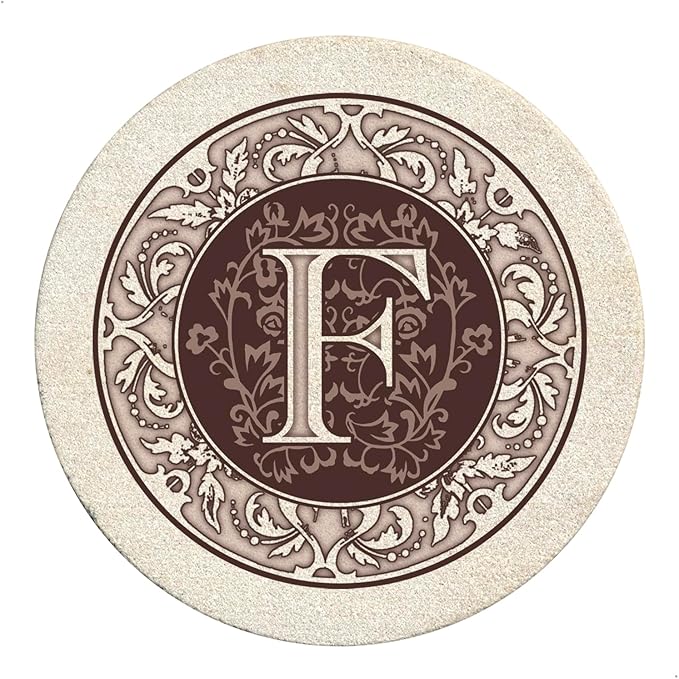 Thirstystone Monogram Letter F Natural Sandstone Coaster 4 Pack Manufactured in the USA Decorative Absorbent Easily Wipes Clean