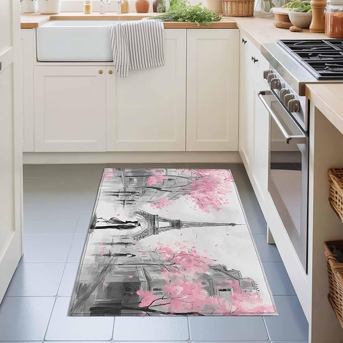 Area Rug 2x3ft, Vintage Towel Couple Pink Flower Washable Rugs for Living Room Bedroom, Watercolor Modern City Scene Soft Non-Slip Area Rugs Rectangle Floor Carpet for Dining Room
