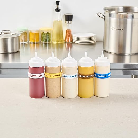 Restaurantware Silicone Squeeze Bottle Band 10 Count 2.75 Inch Dishwasher Safe Condiment Identification Band, Blue Cheese White Non-Slip Label Band for Condiment Labeling at Restaurants, Food Trucks
