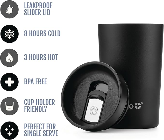 Ello Jones Stainless Steel Travel Coffee Mug - Travel Tea Mug, 11oz, Black