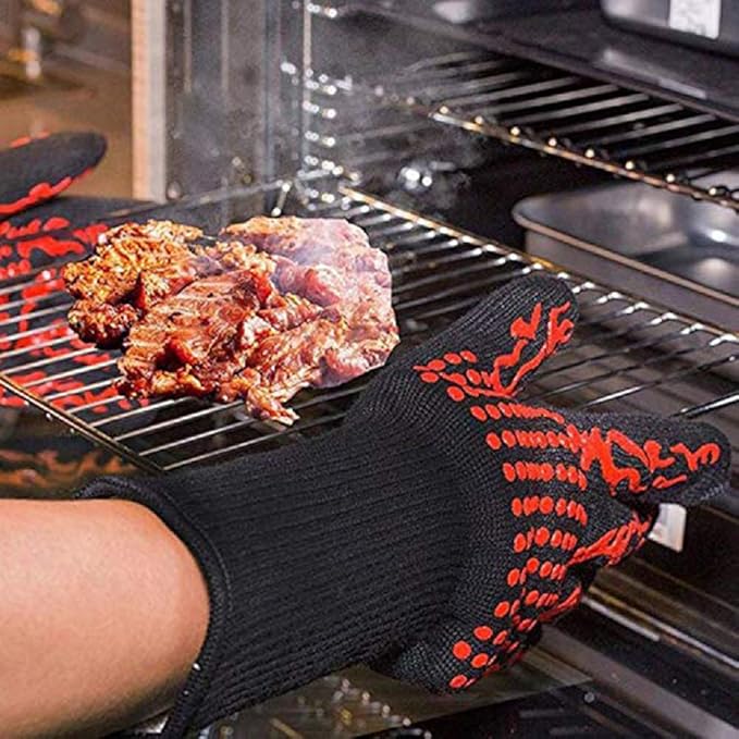 Premium 1 Pair Extreme Heat Resistant Oven Gloves for Cooking Gloves for BBQ, Grilling, Baking, Red
