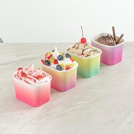 Coppetta 12 Ounce Dessert Cups, 200 Greaseproof Ice Cream Cups - Lids Sold Separately, For Hot And Cold Foods, Orange And Blue Ombre Paper Yogurt Bowls, Disposable, Sturdy - Restaurantware