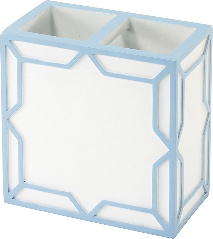 Izod – Bathroom Accessory Set, Toothbrush Holder and Lotion Dispenser, Hand-Painted Sand Resin with Trellis Design, Geometric Home Decor – Perfect for Organizing Bathroom Essentials (Trellis)
