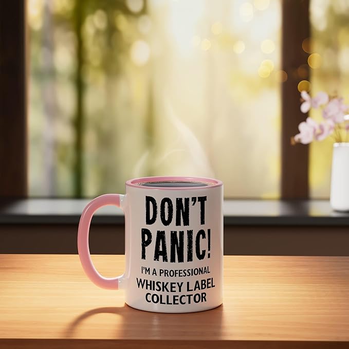Whiskey Label Collector Ceramic Mug, Pink/White