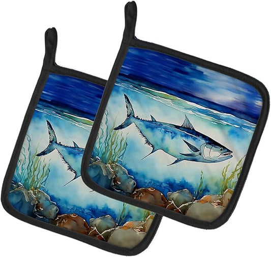 Caroline's Treasures Bluefin Tuna Pair of Pot Holders Kitchen Heat Resistant Pot Holders Sets Oven Hot Pads for Cooking Baking BBQ, 7 1/2 x 7 1/2