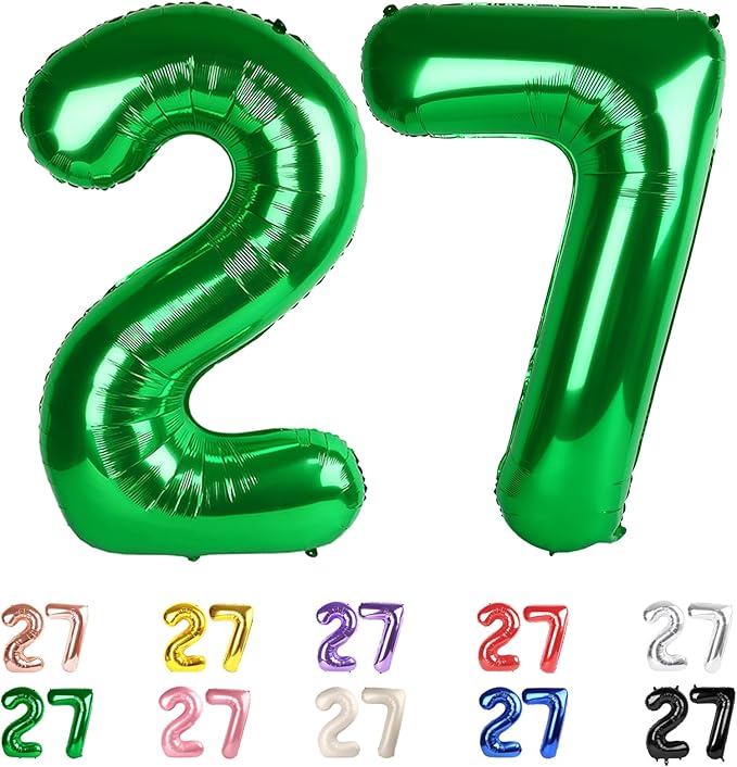 Numbers 27 Balloons, 27 Balloons, 40 In Big 27th Dark Green Party Decorations for Women Men Engagement, Wedding, Celebration Party, Graduations, Photo Shoot