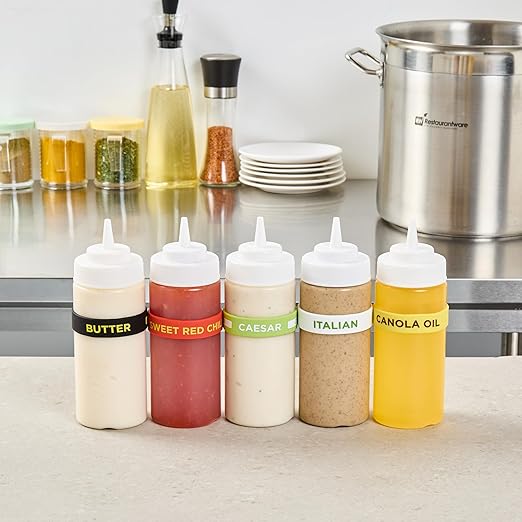 Restaurantware Silicone Squeeze Bottle Band 10 Count 2.75 Inch Dishwasher Safe Condiment Identification Band, Caesar Green Non-Slip Label Band for Condiment Labeling at Restaurants, Food Trucks