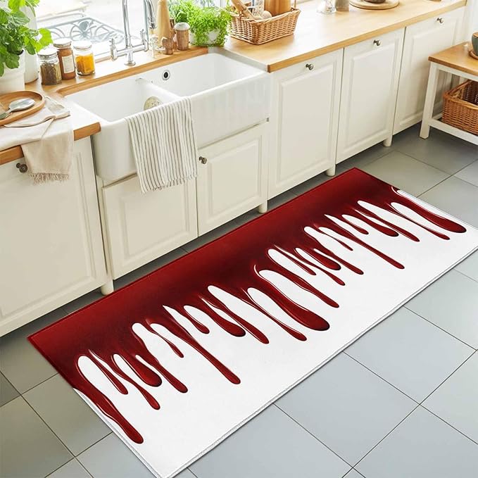 Runner Rug for Bedroom Hallway, Halloween Pattern Kitchen Runner Rugs Area Rug 2x6ft, Horror Red Fluid Style Washable Soft Floor Carpet for Entryway Stair