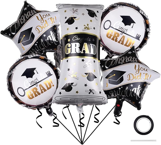Graduation Certificate Foil Balloons 26 inch Congratulations Mylar Balloons Class of 2025 College High School Preschool Kindergarten Graduation Decorations Supplies 5Pcs