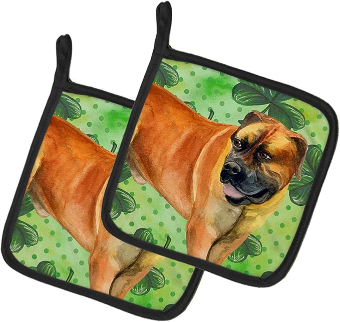 Caroline's Treasures BB9820PTHD Boerboel Mastiff St Patrick's Pair of Pot Holders, Green Kitchen Heat Resistant Pot Holders Sets Oven Hot Pads for Cooking Baking BBQ, 7 1/2 x 7 1/2