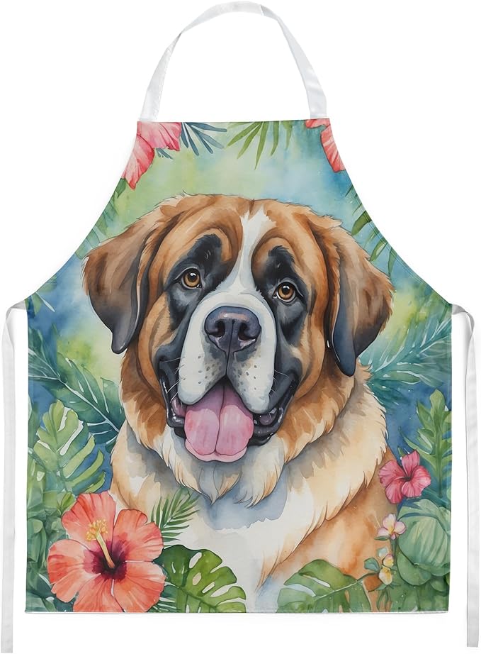 Caroline's Treasures Saint Bernard Luau Apron Cooking Kitchen Server Baking Crafts Gardening for Adult Women Men, Unisex, Large, Multicolor