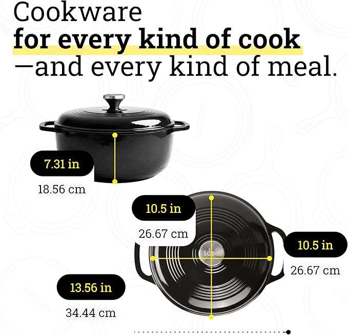 Lodge Essential Enamel Cast Iron Dutch Oven - Perfect for Bread Baking, Braising, Marinating & Slow Cooking - Features Moisture-Sealing Lid & Dual Handles - Kitchen Essentials - 6 Quarts - Midnight Chrome
