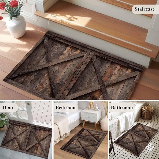 Area Rug 2x3ft, Vintage Farmhouse Barn Washable Rugs for Living Room Bedroom, Country Wooden Plank Soft Non-Slip Area Rugs Rectangle Floor Carpet for Dining Room