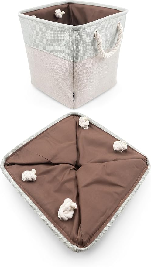 HYGGE + Linen Storage Bin Basket 12" x 12" x 10" Durable fabric & lightweight design. Great for storing toys, books, linens, games, clothing, baby products & more! (2 PACK, SAGE/WHITE)