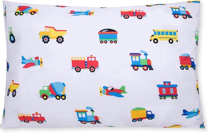 Wildkin Kids Microfiber Standard Pillowcase – Soft & Breathable Pillow Cover - Trains, Planes and Trucks