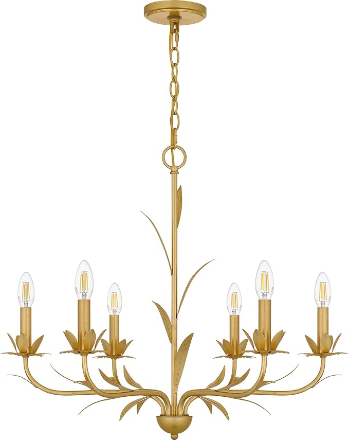Quoizel Maria 6-Light Gold Leaf Chandelier with Nature-Inspired Leaf Details, Traditional Candle-Style Chandelier for Dining Room, Living Room, Kitchen, Bedroom, or Office