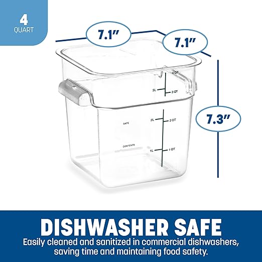 Carlisle FoodService Products Squares Square Food Storage Container with Stackable Design for Catering, Buffets, Restaurants, Polycarbonate (Pc), 4 Quarts, Clear