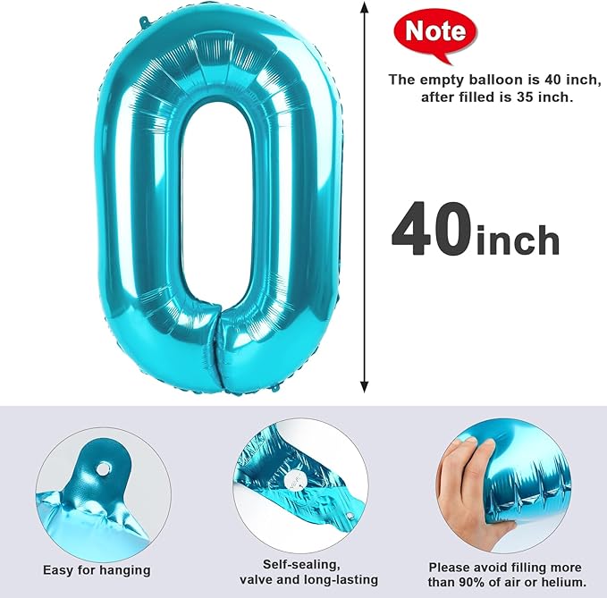 Number 0 Balloons 40 Inch Light Blue Number Balloons for 10 20 30 40 50 60 70 80 90 100 Numbers Balloon Birthday Decorations Wedding Event Baby Shower