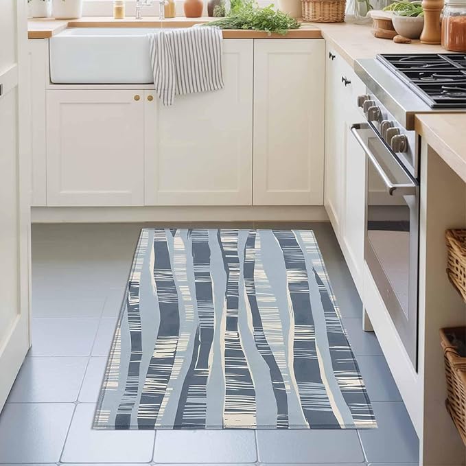 Area Rug 2x3ft, Navy Blue Ocean Waves Coastal Horizon Washable Rugs for Living Room Bedroom, Abstract Art Soft Non-Slip Area Rugs Rectangle Floor Carpet for Dining Room