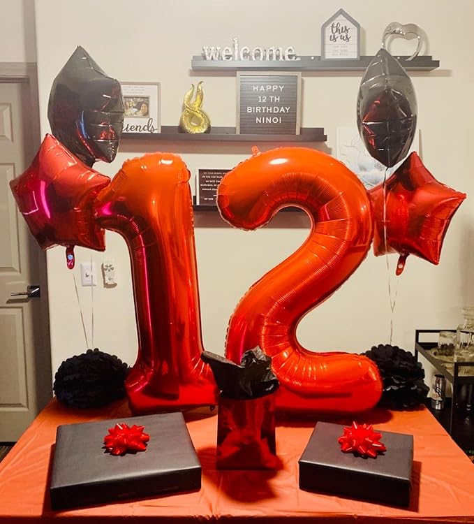 12 Balloons Number, Number 21 Balloons, 12th Red Birthday for Girl Boys, 40 In Big 21st for Engagement, Wedding, Celebration Party, Graduations, Photo Shoot