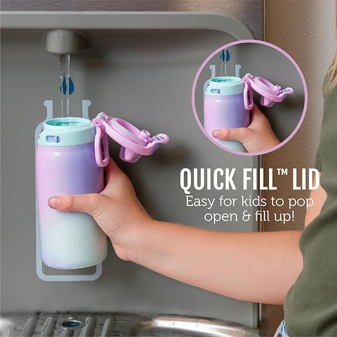 Ello Kids Pop & Fill 12oz Toddler Water Bottle with Quick Fill Lid, Double-Wall Vacuum Insulated Stainless Steel, Leak Proof, BPA Free, Sip & Chug, For School, Lunchboxes, To the Rescue