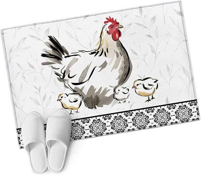 Area Rug 2x3ft, Country Farmhouse Rooster Washable Rugs for Living Room Bedroom, Watercolor Animal Flower Pattern Soft Non-Slip Area Rugs Rectangle Floor Carpet for Dining Room