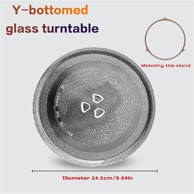 Flat Turntable Plate Glass Tray Replacement, 9.6" Universall Microwave Glass Turntable Plate, Scratch-Resistants, with 3 Fixtures(B)