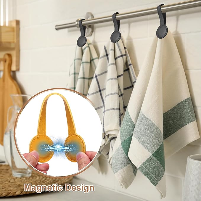 uxcell 2 Pcs Kitchen Magnetic Towel Clips, Leather Towel Holder Clip Multi-Purpose Hand Hooks Kitchen Accessories for Oven Handles Bars Racks, Red