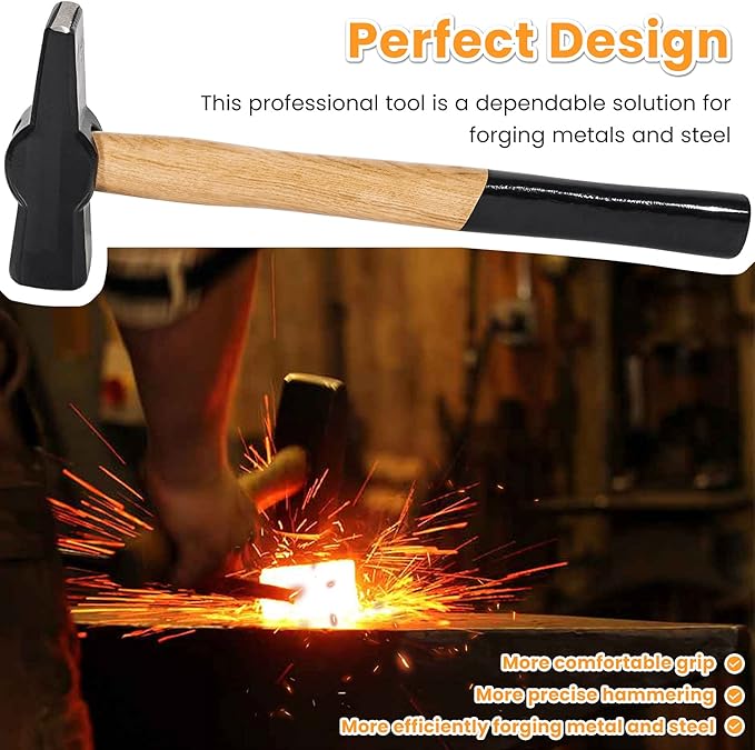 Blacksmith Tongs+Hammer Set Knife Making Tongs Wolf Jaw V-Bit Tongs Starter Beginner Bladesmith Metalworking Forge Anvil Vise Tool 0000811-1000 (3 PCS)